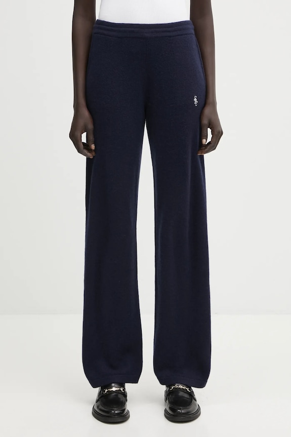 Вовняні штани Sporty & Rich SRC Cashmere трикотаж темно-синій PA02764302BL106