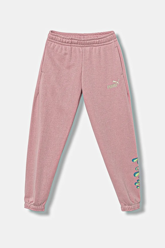 Puma spodnie dresowe dziecięce TWEENERVERSE Sweatpants TR G aplikacja różowy 688507
