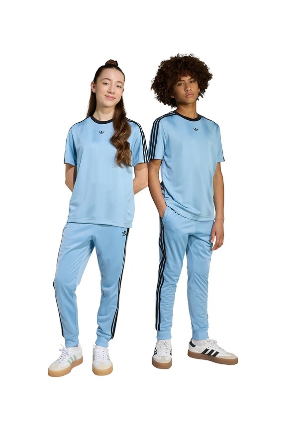 Дитячі спортивні штани adidas Originals трикотаж блакитний JV8568