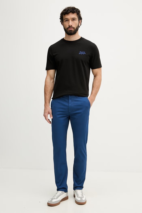 Tommy Hilfiger nohavice chinos pánske bavlnené s elastanom MW0MW40262 modrá SS26