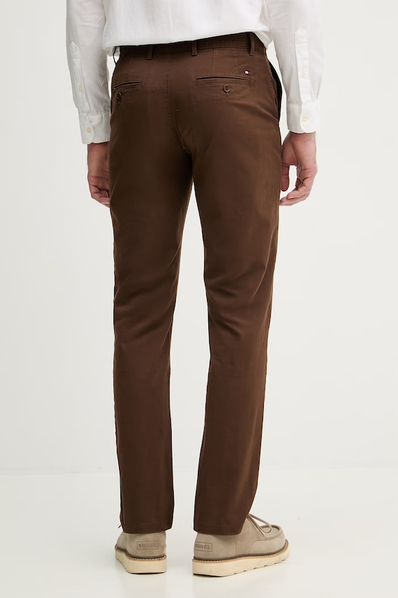 Ρούχα Tommy Hilfiger παντελόνι chino ανδρικό βαμβακερό με ελαστάν MW0MW40262 καφέ