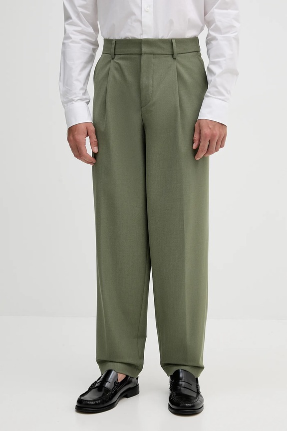 BOSS pantaloni din lână P-Phil-PL-CW-WG-253 drept verde 50546294