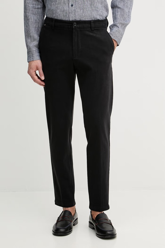 BOSS nohavice chinos pánske bavlnené s elastanom H-Kane1 čierna 50543304