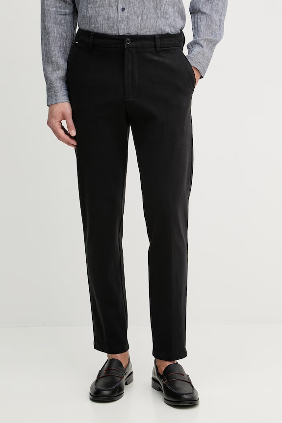BOSS nohavice chinos pánske bavlnené s elastanom H-Kane1 čierna 50543304