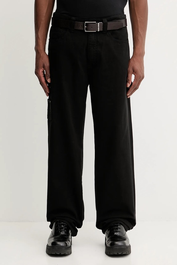 Guess Jeans pantaloni de bumbac drept negru M5YB67.WHFR1