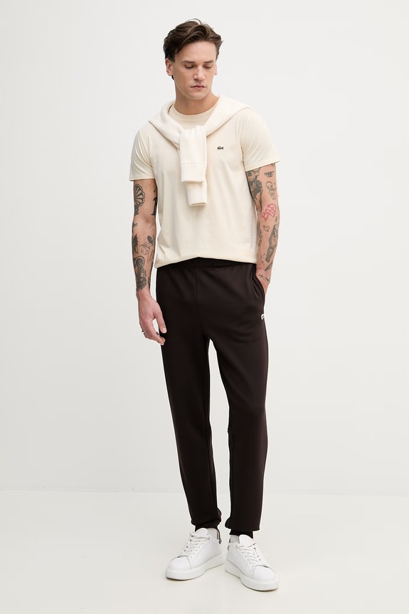 Lacoste spodnie dresowe męskie bawełniane XH9833 brązowy SS26