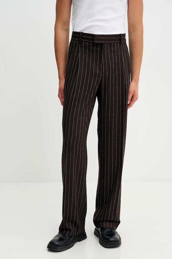 Nohavice s prímesou vlny Drôle de Monsieur Le Pantalon Pinstripes jednoduchý hnedá I.BP165.WO040