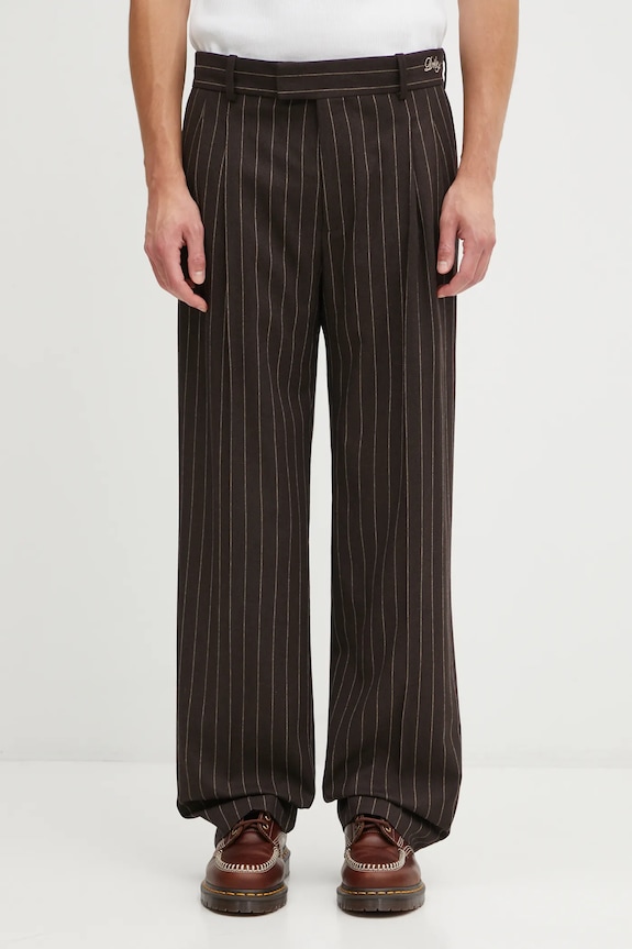 Hlače s dodatkom vune Drôle de Monsieur Le Pantalon Pinstripes sitni uzorak smeđa I.BP165.WO040