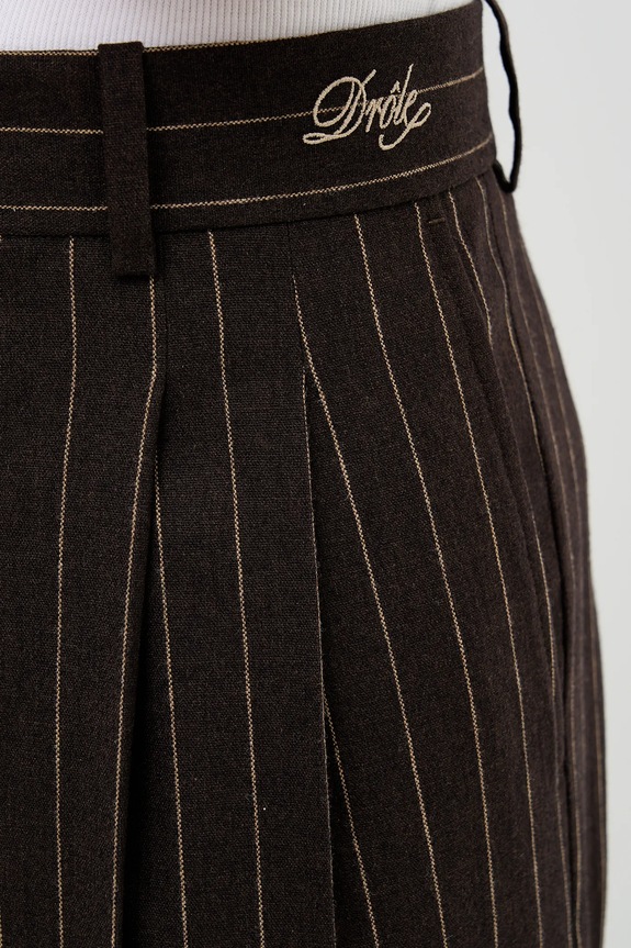 Nohavice s prímesou vlny Drôle de Monsieur Le Pantalon Pinstripes hnedá I.BP165.WO040