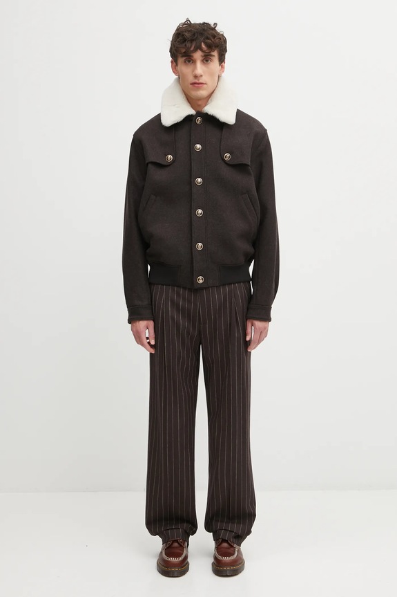 Nohavice s prímesou vlny Drôle de Monsieur Le Pantalon Pinstripes I.BP165.WO040 hnedá