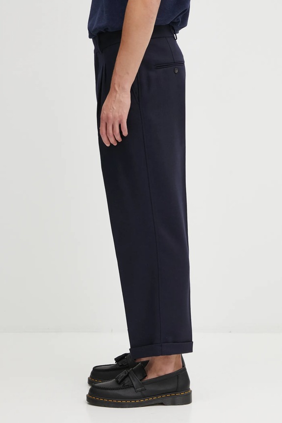 Hlače s dodatkom vune Drôle de Monsieur Le Pantalon Plis Cropped I.BP192.WV008 mornarsko plava AW25