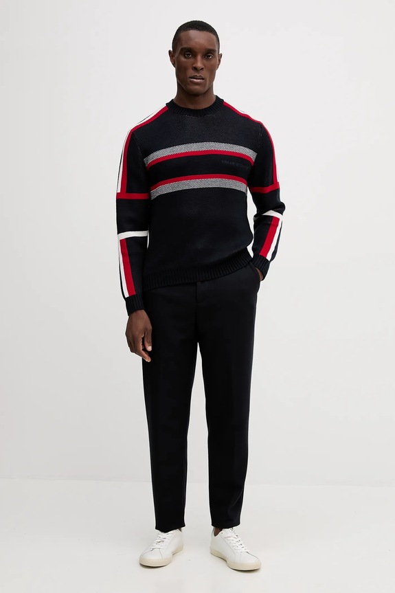 Armani Exchange pantaloni de lână XM001856.AF16644 bleumarin AW25
