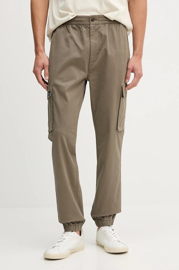 Calvin Klein Jeans spodnie cargo męskie bawełniane z elastanem z elastanem brązowy LV04RD608G