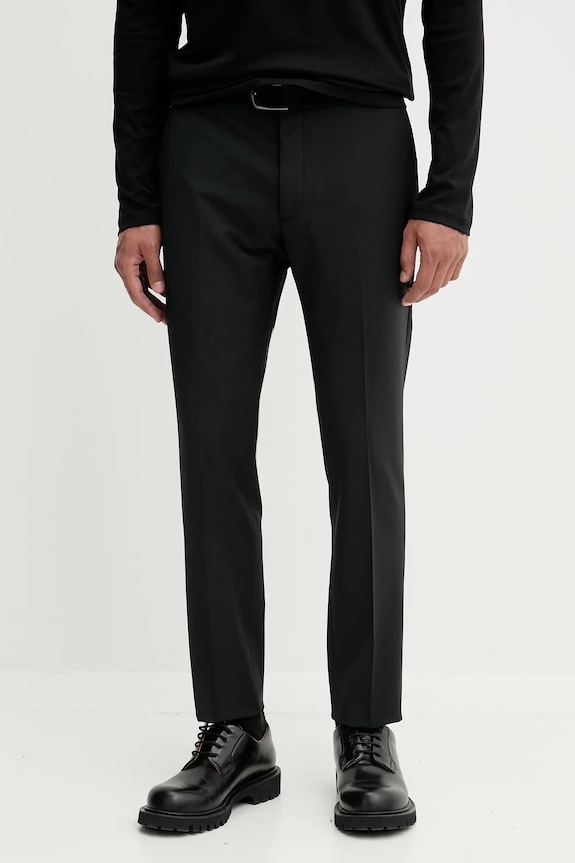 Calvin Klein gyapjú nadrág elasztánnal fekete LV14LD904G