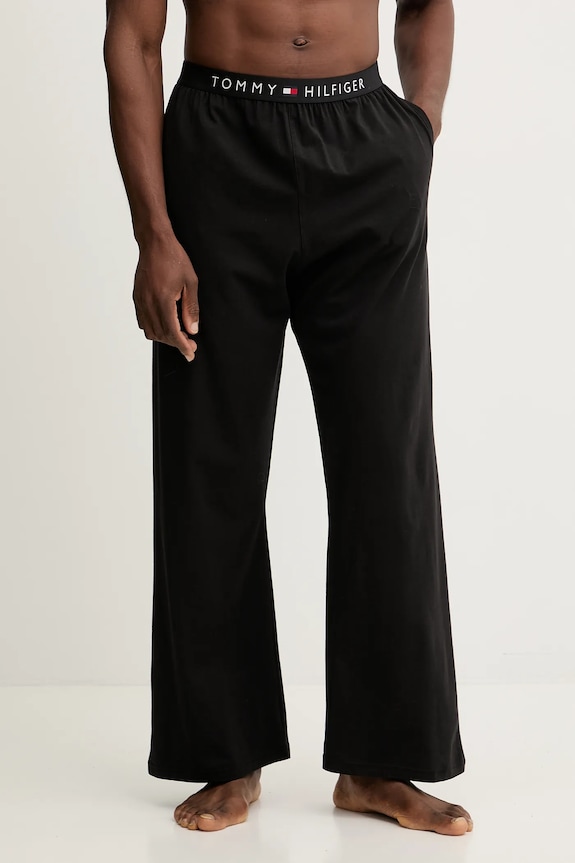 Tommy Hilfiger pantaloni da pigiama da uomo in cotone con elastan sovrastampa nero UM0UM03654