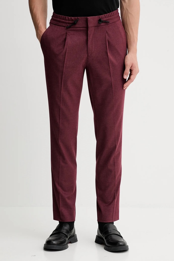 Hlače z volno HUGO Getlin251F3 Z elastanom bordo 50547312