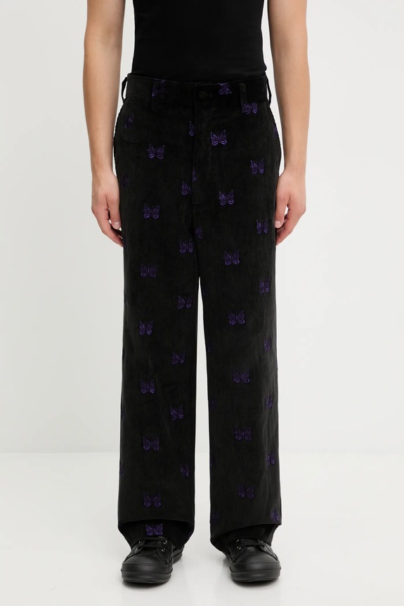 Needles spodnie bawełniane Papillon Emb. Corduroy bawełna czarny RW109