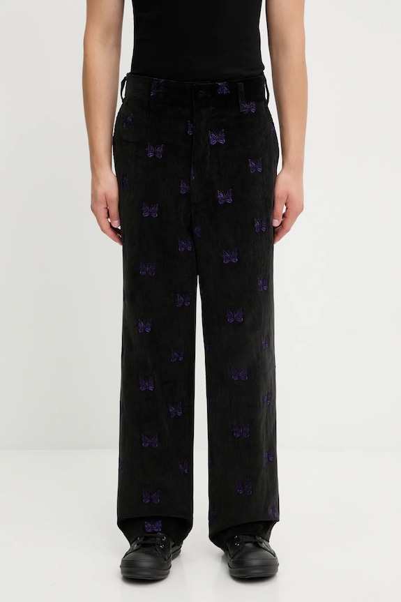Needles spodnie bawełniane Papillon Emb. Corduroy bawełna czarny RW109