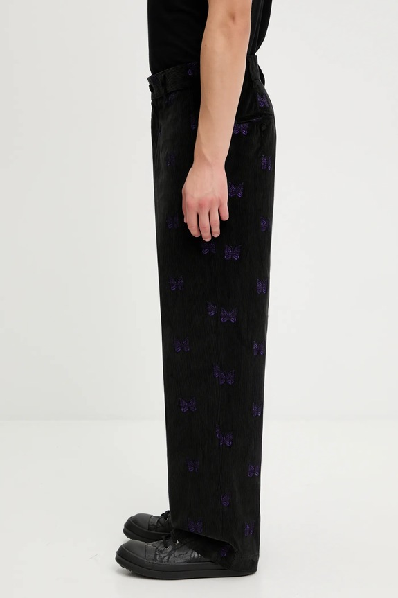 Needles spodnie bawełniane Papillon Emb. Corduroy RW109 czarny AW25