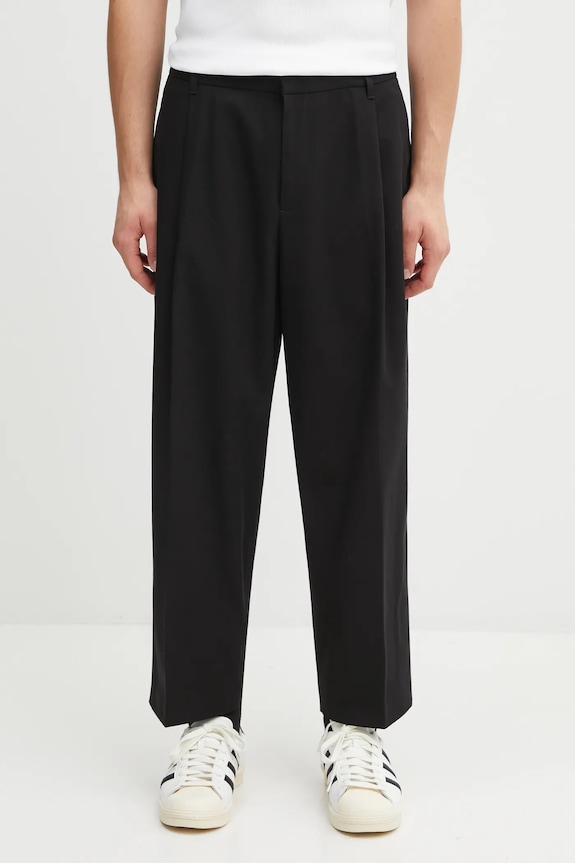 Maison Kitsuné cotton trousers Cropped Pleated cotton black PM01123WT3019