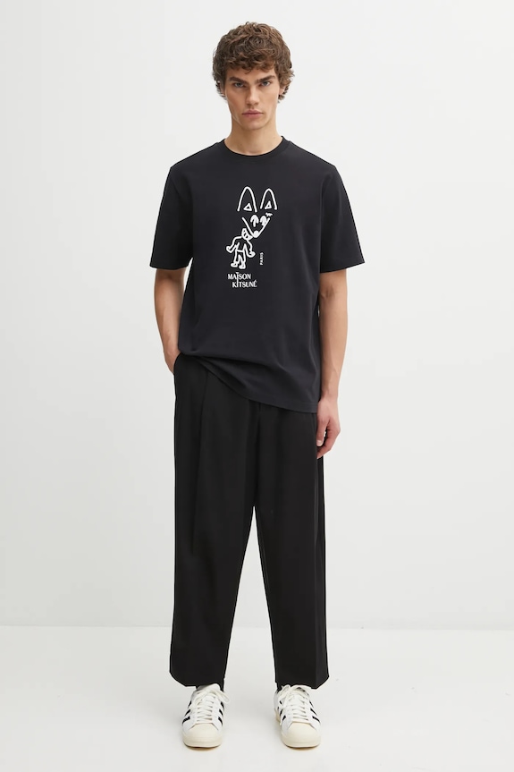Maison Kitsuné cotton trousers Cropped Pleated PM01123WT3019 black