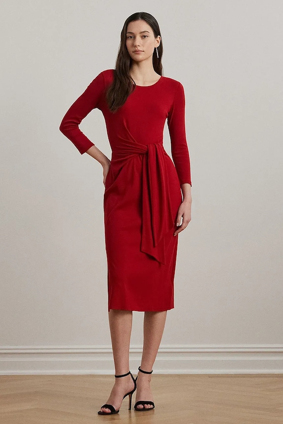Φόρεμα Lauren Ralph Lauren τρία τέταρτα κόκκινο 200973598