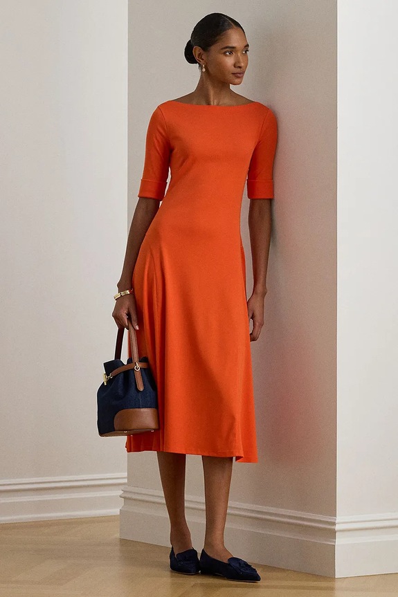 Šaty Lauren Ralph Lauren s elastanom oranžová 200973599