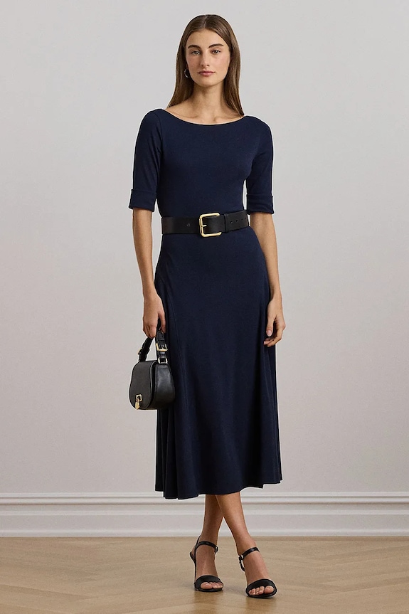 Φόρεμα Lauren Ralph Lauren με ελαστάν σκούρο μπλε 200973599