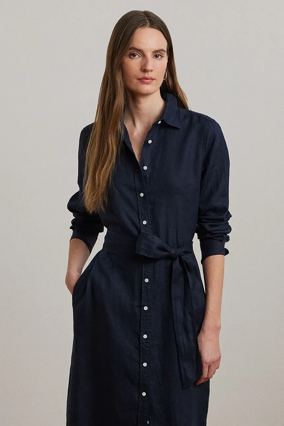 Odzież Lauren Ralph Lauren sukienka lniana 200978672 granatowy