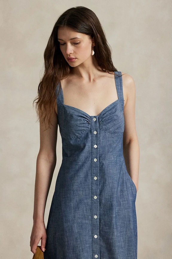 Ρούχα Βαμβακερό φόρεμα Polo Ralph Lauren 211972068 μπλε