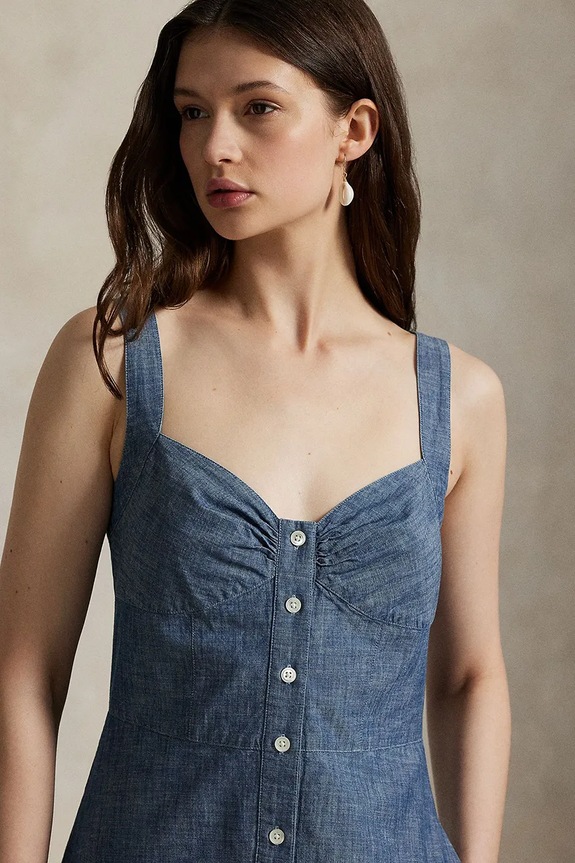 Βαμβακερό φόρεμα Polo Ralph Lauren μπλε 211972068