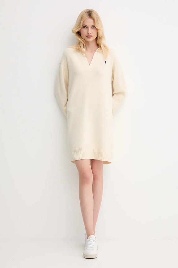 Μάλλινο φόρεμα Polo Ralph Lauren 211A91143 μπεζ AW25