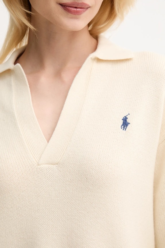 Μάλλινο φόρεμα Polo Ralph Lauren 211A91143 μπεζ