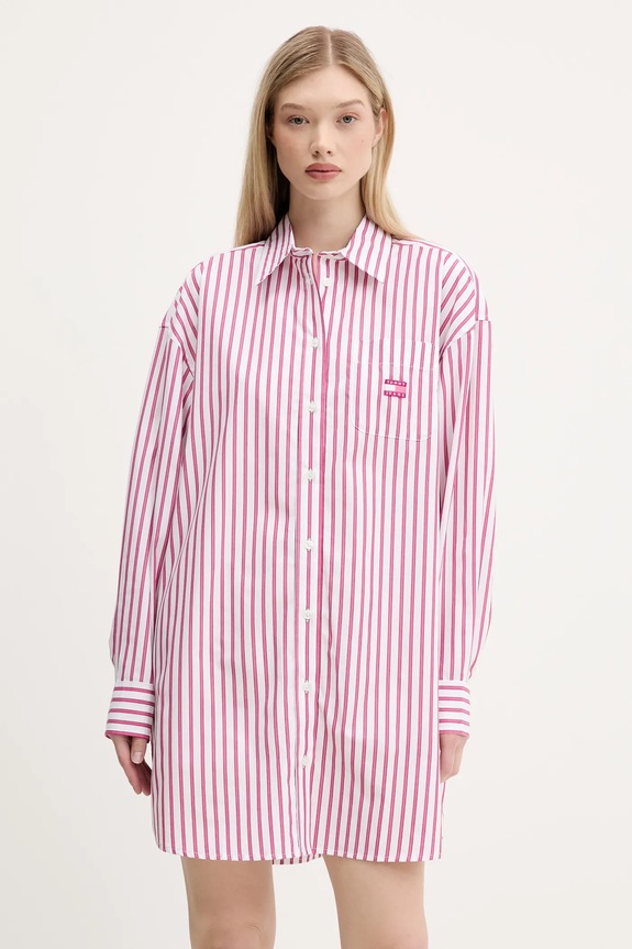 Bavlněné šaty Tommy Jeans mini růžová DW0DW21122