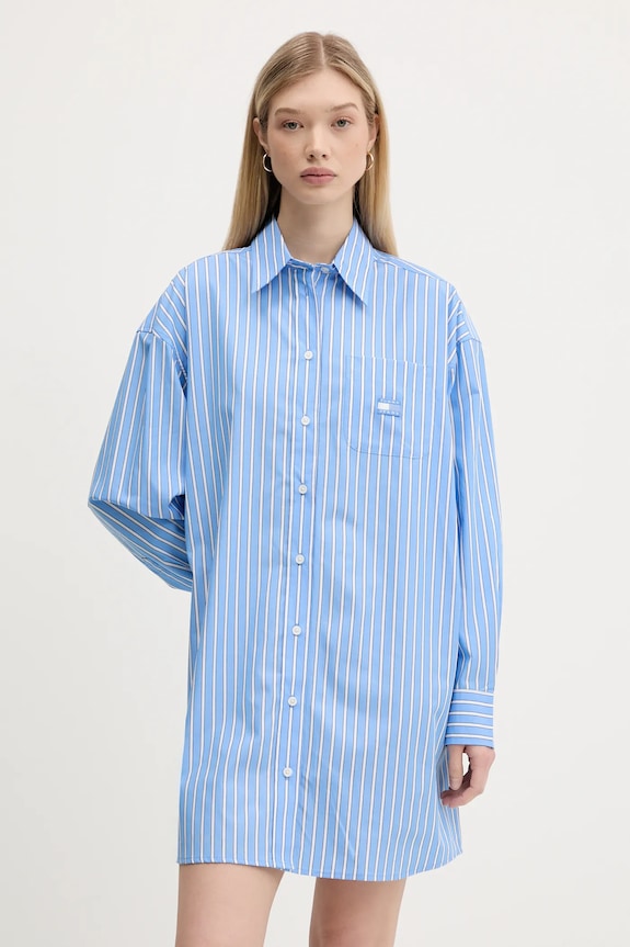 Βαμβακερό φόρεμα Tommy Jeans casual μπλε DW0DW21122
