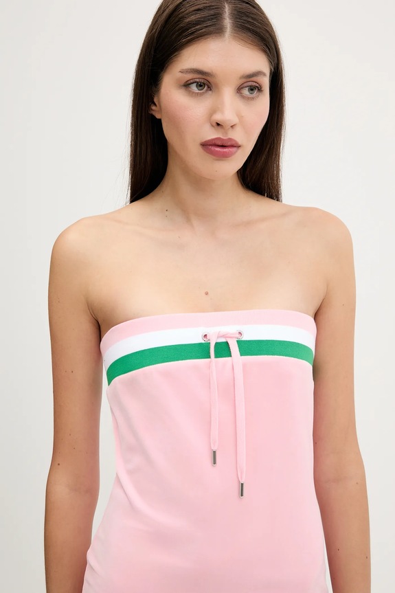 Haljina od velura Juicy Couture VELOUR STRIPE TUBE DRESS roza JCWED225353