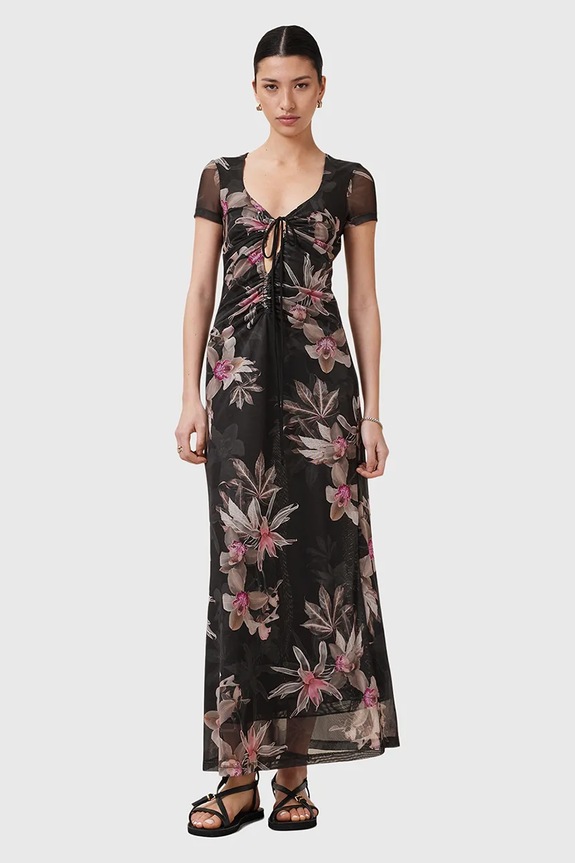 AllSaints kiszélesedő ruha GABBY fűzött fekete W237DC