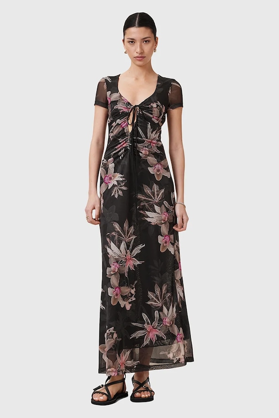 AllSaints kiszélesedő ruha GABBY fűzött fekete W237DC