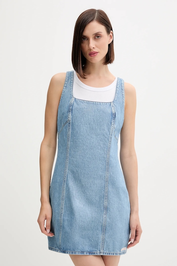 Rifľové šaty Calvin Klein Jeans bavlna modrá LV047C714G