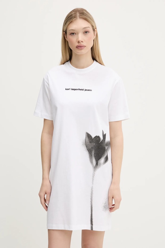Karl Lagerfeld Jeans sukienka bawełniana nadruk biały A3W13006