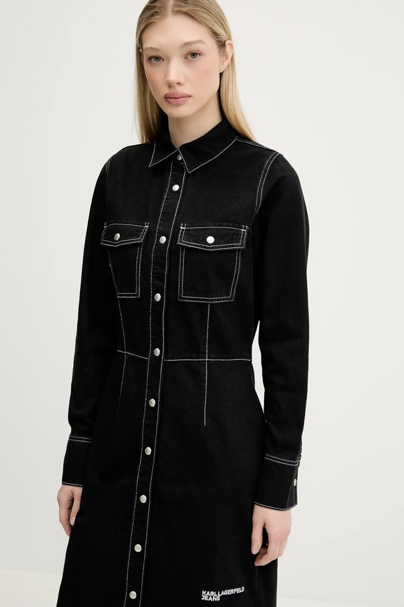 Karl Lagerfeld Jeans rochie din denim negru A3W13015