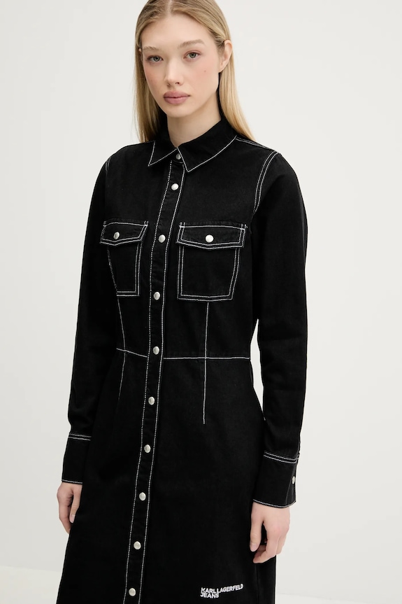 Karl Lagerfeld Jeans rochie din denim negru A3W13015