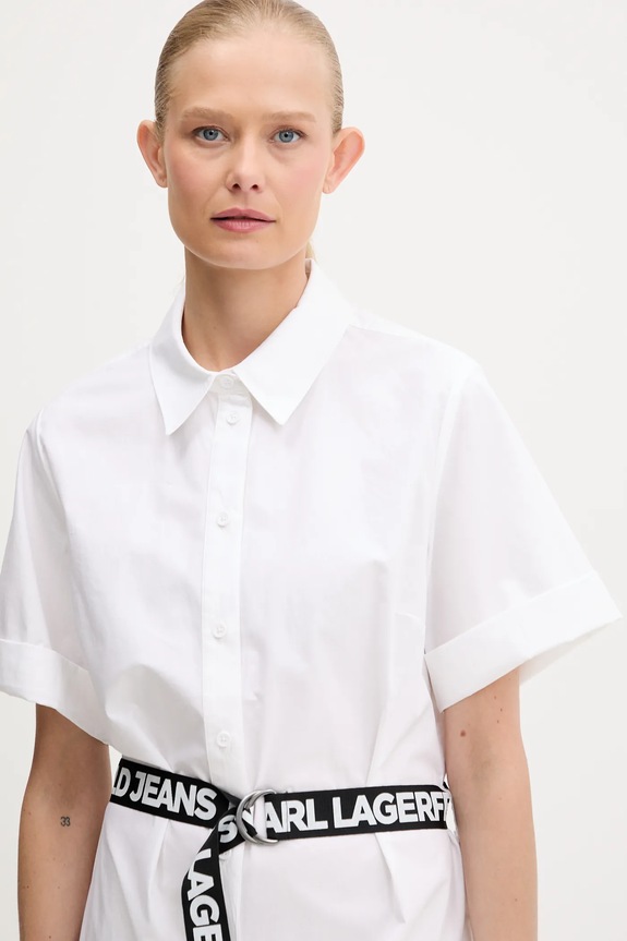 Βαμβακερό φόρεμα Karl Lagerfeld Jeans λευκό A3W13030