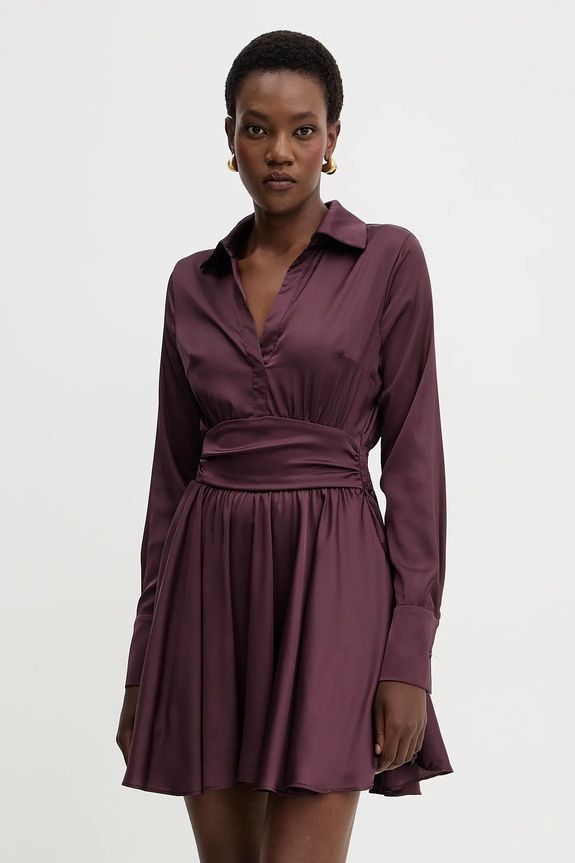 Guess rochie CONCETTA cu guler burgundia W5YK00.WF1T2
