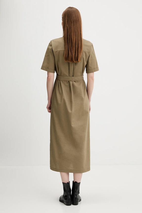 Odzież Barbour sukienka z domieszką lnu NICOLE LDR0894 zielony