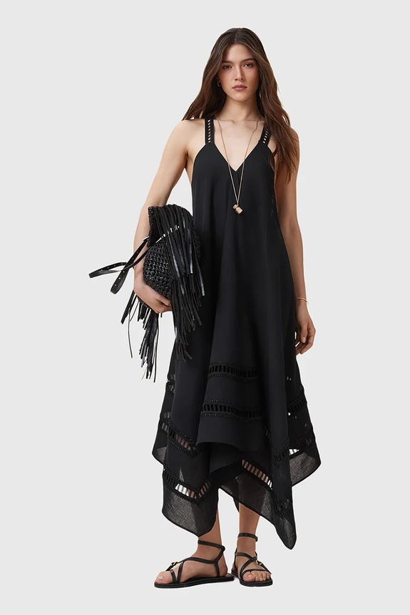 Βαμβακερό φόρεμα AllSaints LIL W247DC μαύρο