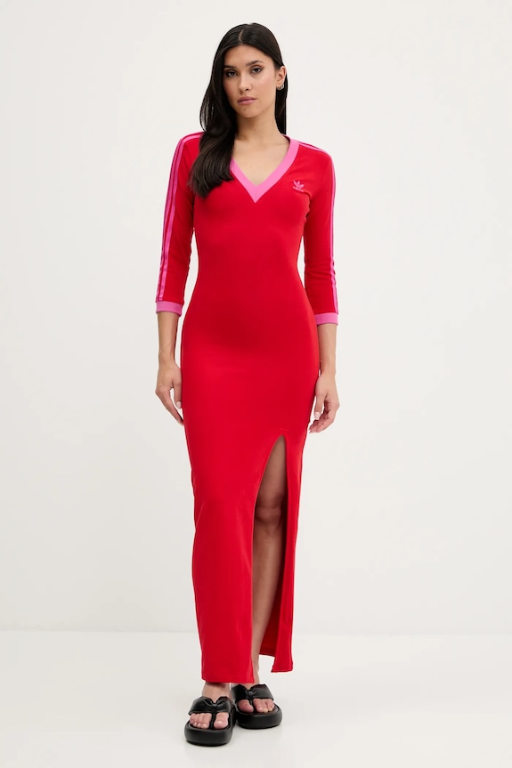 Obleka adidas Originals Maxi Dress V Z elastanom rdeča JW3668