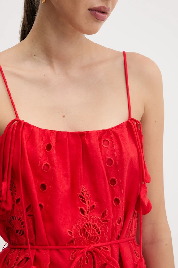 Λινό φόρεμα Farm Rio 336561 κόκκινο