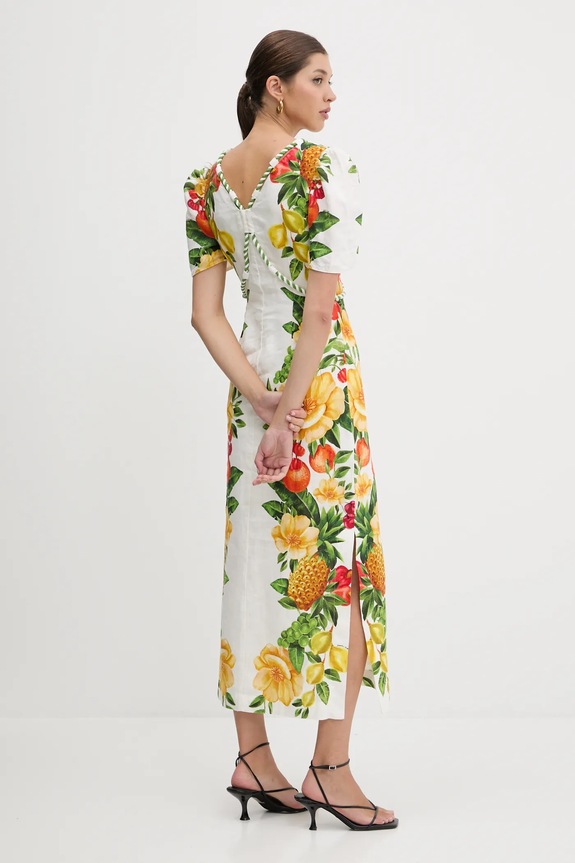 Λινό φόρεμα Farm Rio 335815 λευκό AW25