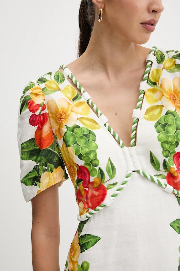 Λινό φόρεμα Farm Rio λευκό 335815